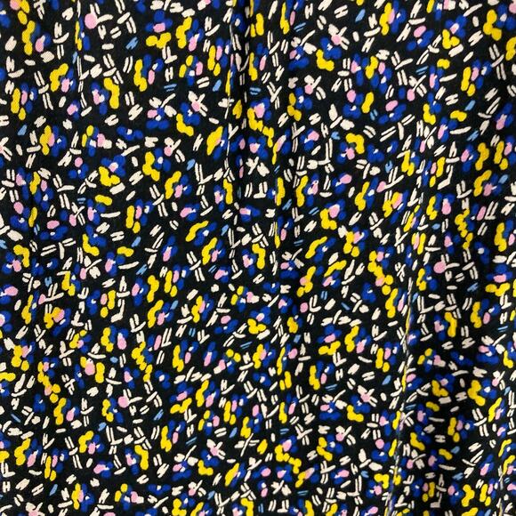 NWOT MAEVE ANTHROPOLOGIE Top XS Blue Yellow Abstract Pleated Button-Up 3/4-Sleev - Picture 7 of 12